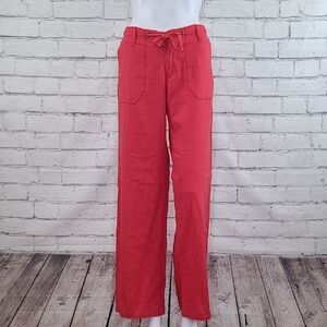 Just Living Relaxed Fit Beachy Flowy Mid Rise Wide Leg Linen Blend Pant Coral